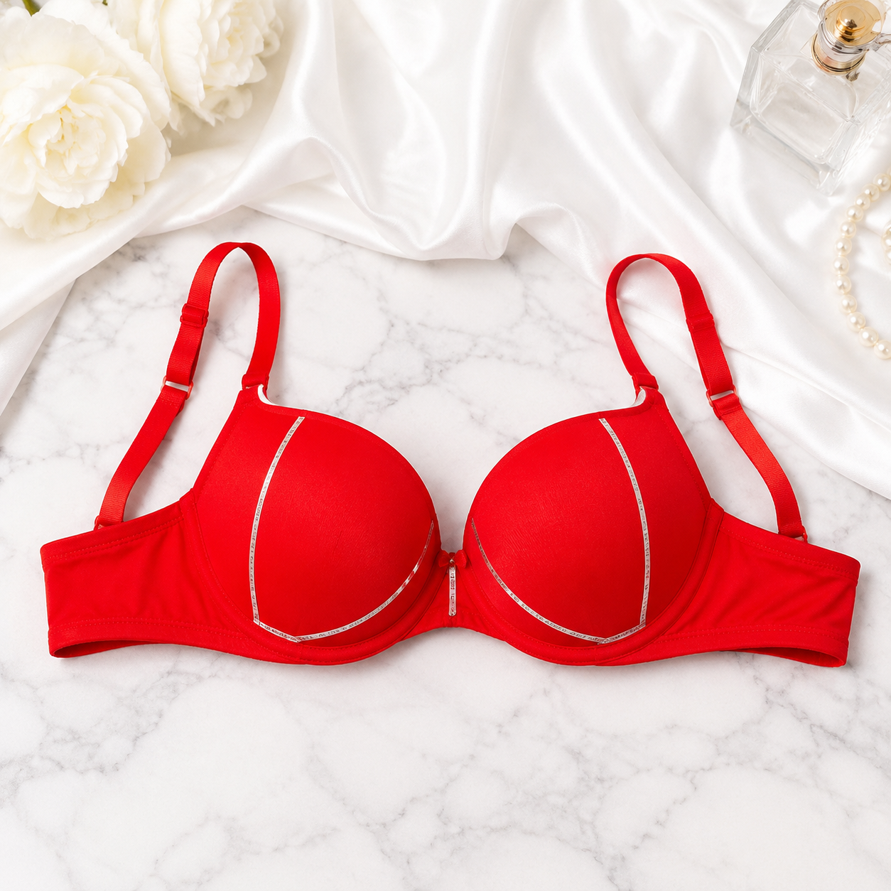 Vela Sculpt Silver-Piped Padded Push-Up Bra