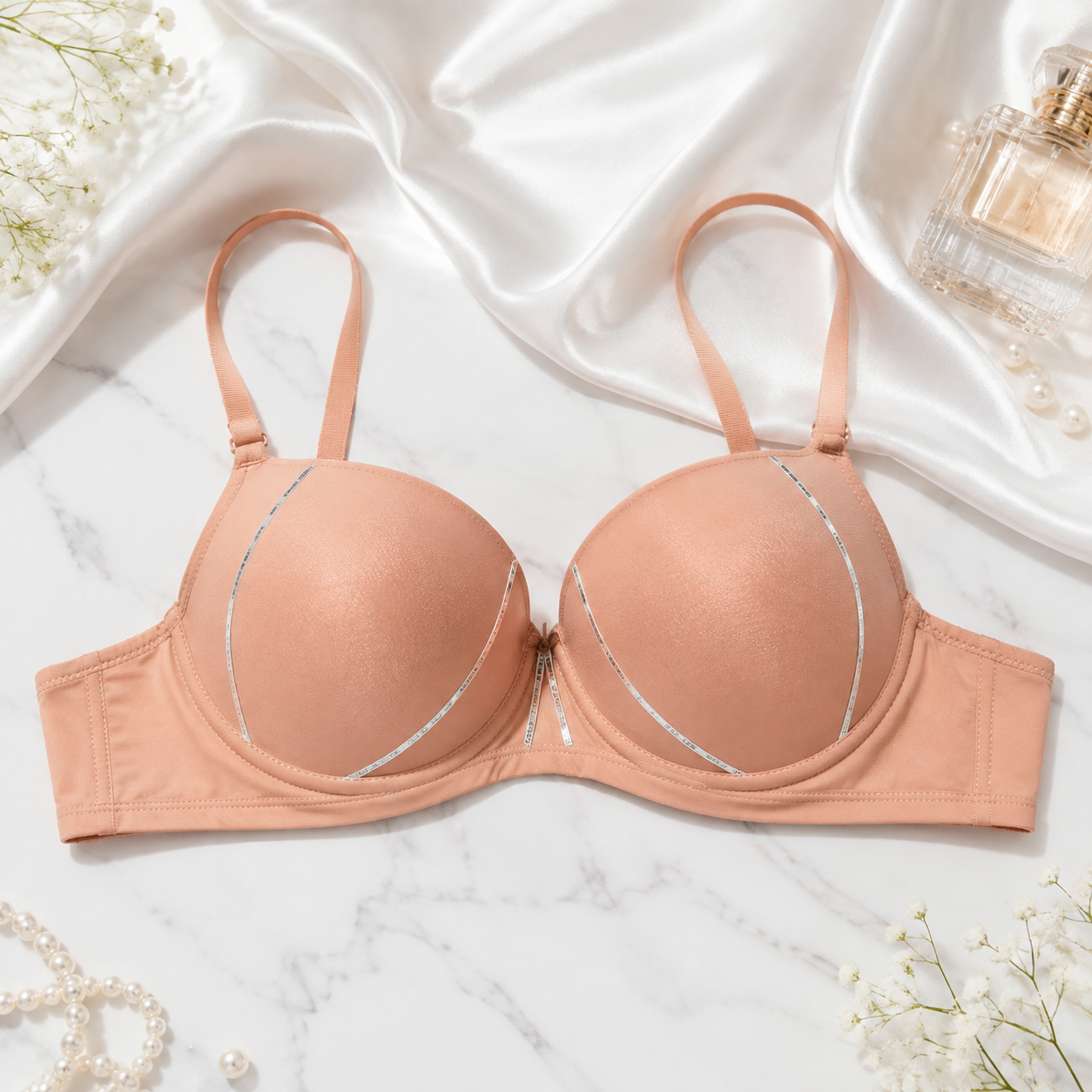 Vela Sculpt Silver-Piped Padded Push-Up Bra