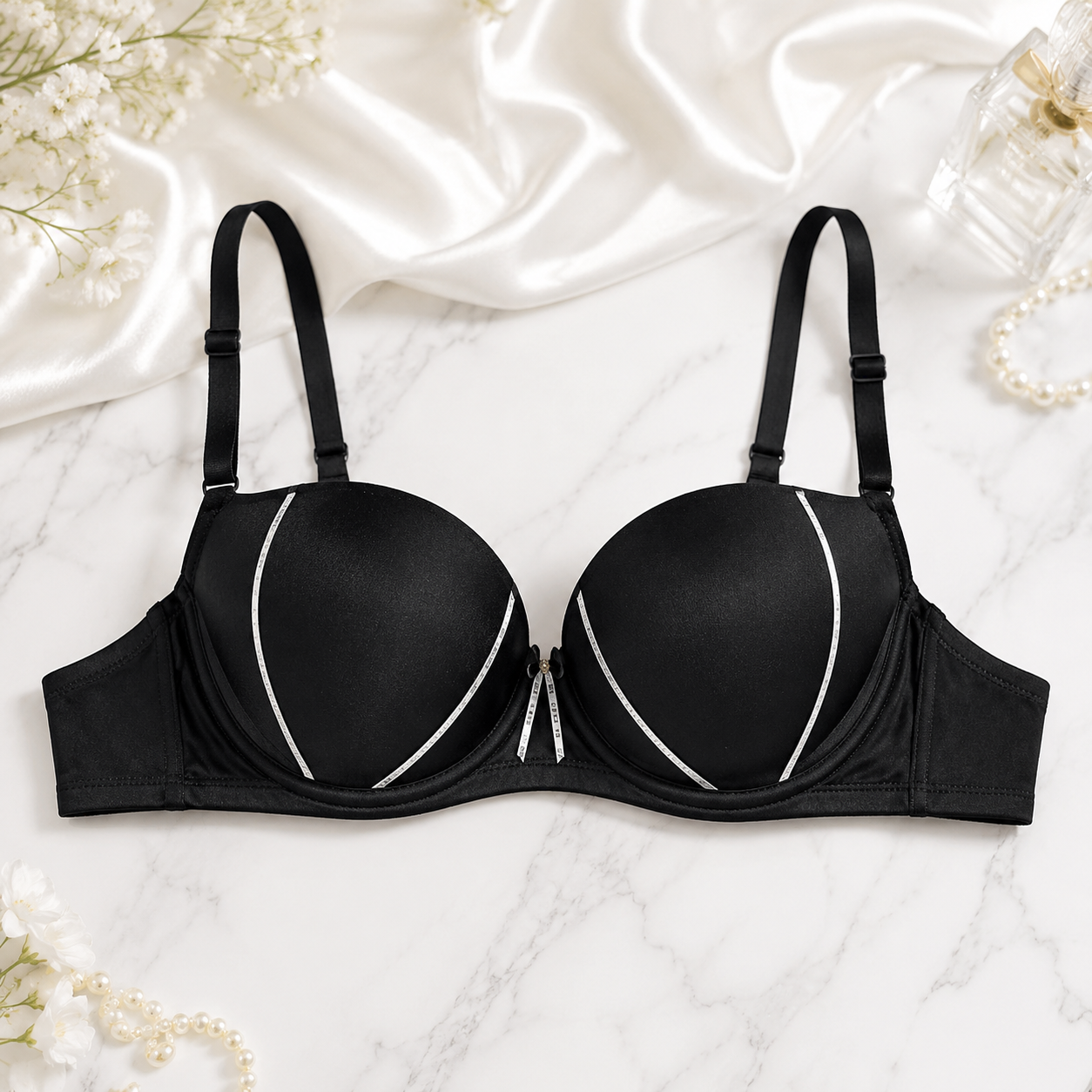 Vela Sculpt Silver-Piped Padded Push-Up Bra