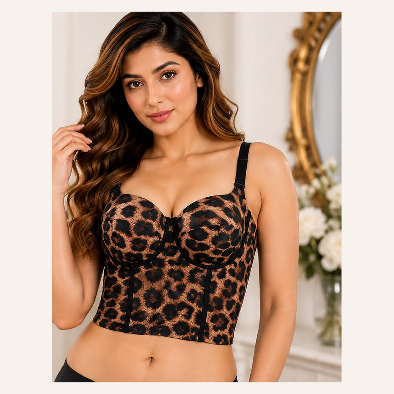 Elan Leopard Mesh Short Longline Lingerie Set