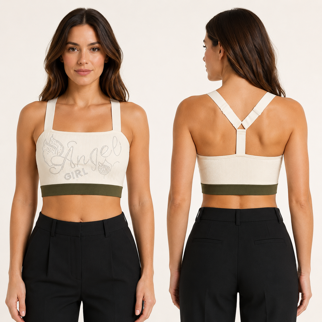 Angelique Angel Girl Rhinestone Cross-Back Crop Top