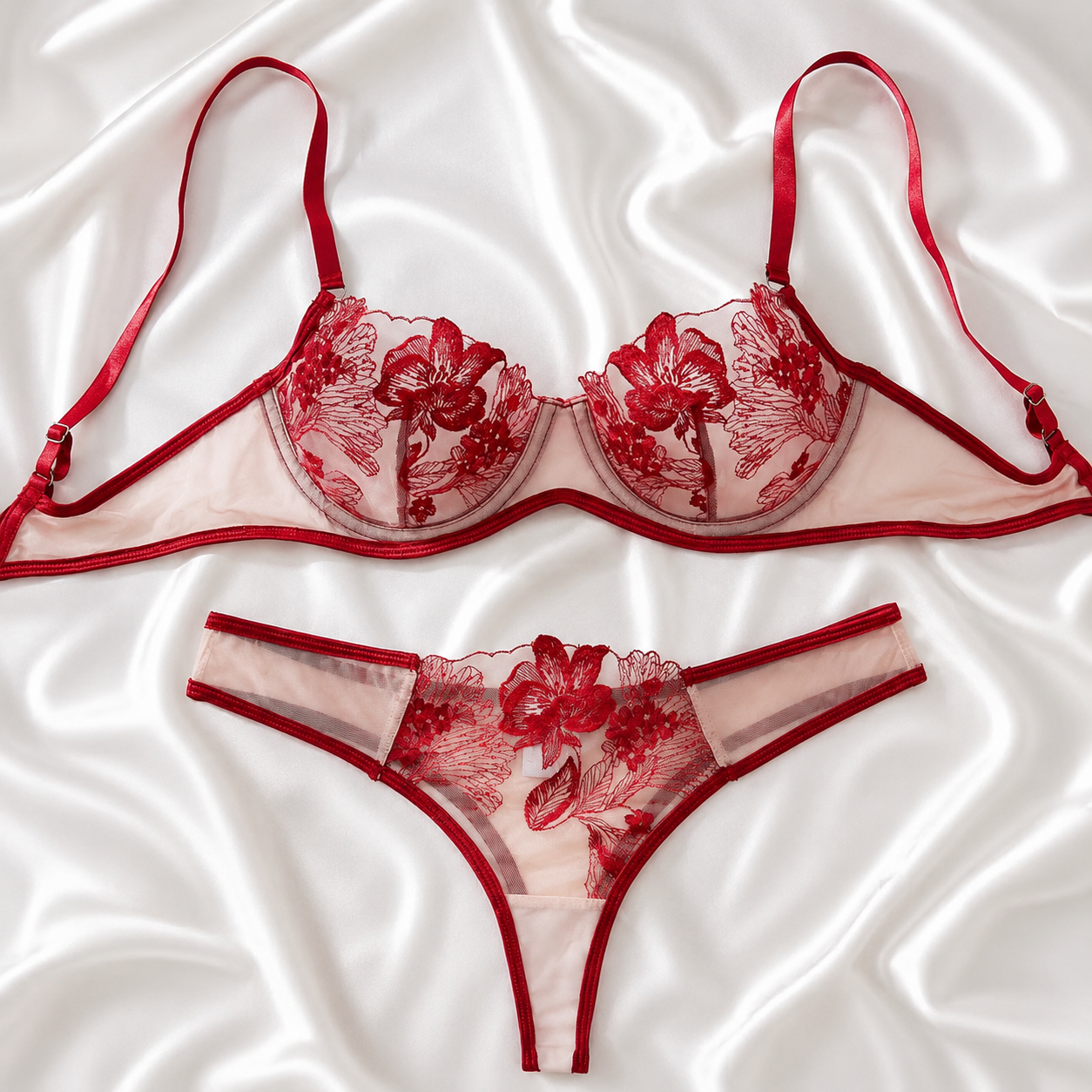 Hibiscus Luxe Line-Art Mesh Lingerie Set